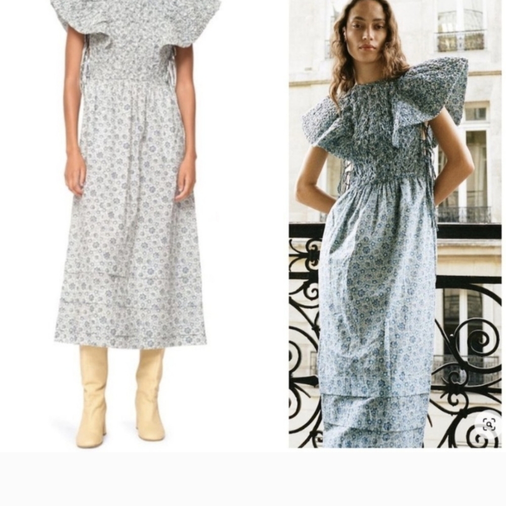 Sea New York Floral Blue Midi Dress, M